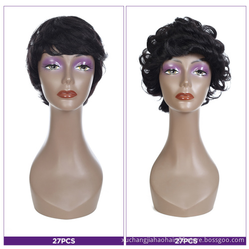 factory store wholesale wigs 100% human hair vendors curly human hair wig 27PCS short pixie cut wig human hair